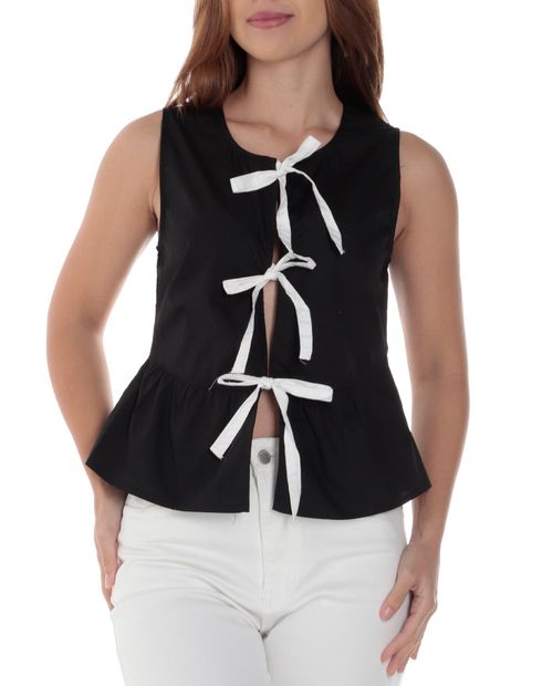 Blusa Orange peplum negra sin mangas para mujer