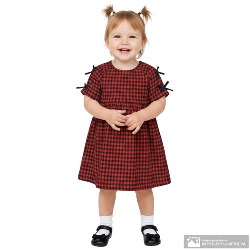 Vestido bicolor cuadriculado para niña
