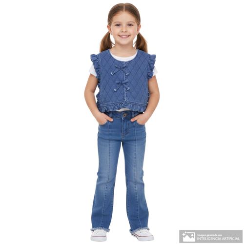 Chaleco azul denim con bordado para niña