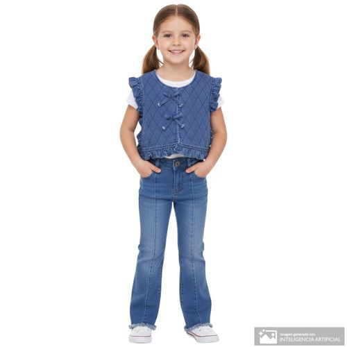 Chaleco azul denim con bordado para niña