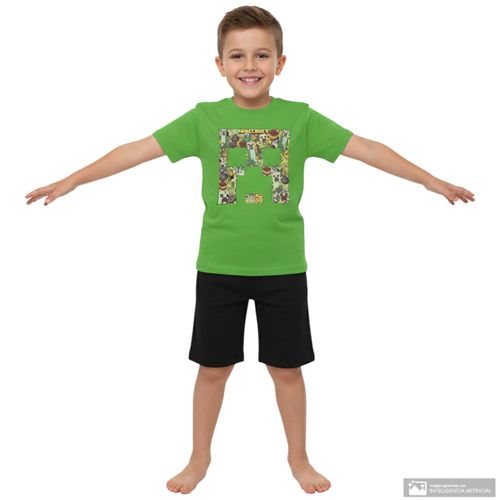 Camiseta verde con estampado de Minecraft para niño