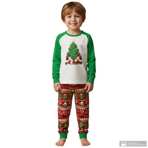 Pijama de 2 piezas navideña con estampado Mickey Mouse para niño