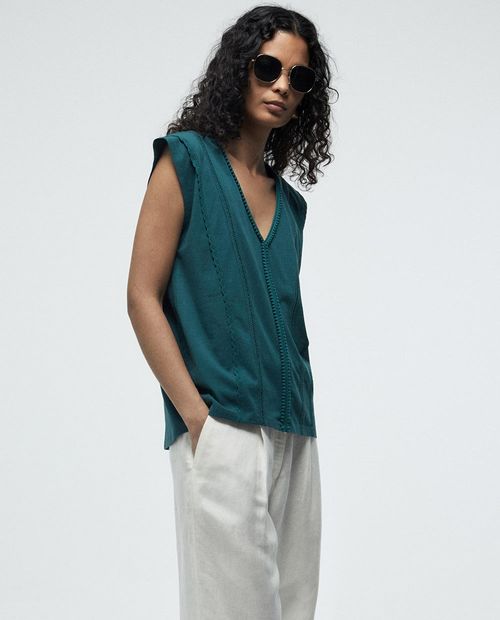 Blusa Sfera casual verde de mangas cortas para mujer