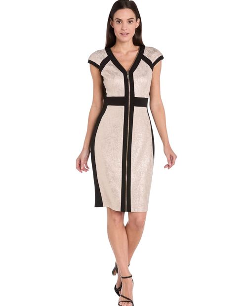 Vestido R&M Richards formal bicolor mangas cortas para mujer