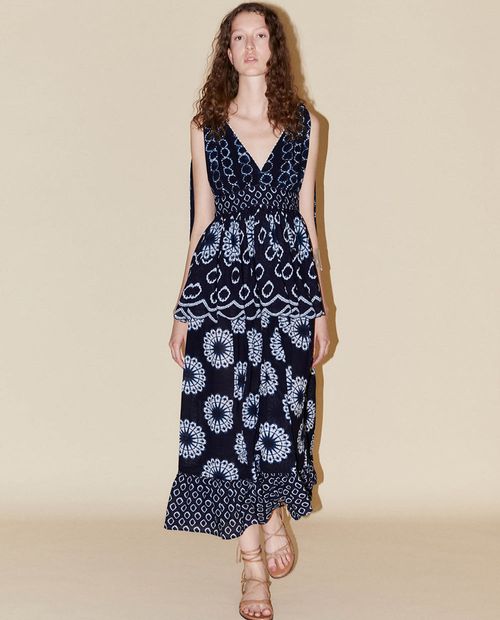 Vestido Sfera maxi azul estampado sin mangas para mujer