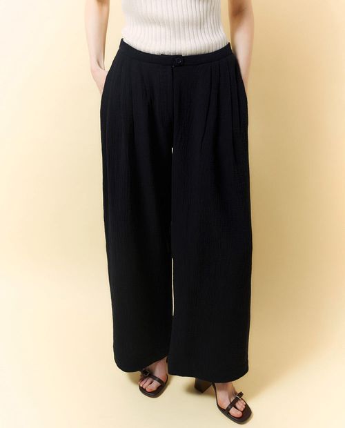 Pantalón Sfera palazzo negro de cintura alta para mujer
