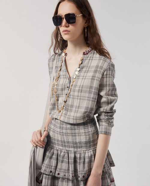 Blusa Sfera casual cuadriculada manga larga para mujer
