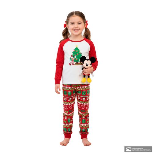 Pijama de 2 piezas navideña con estampado de Minnie y Mickey para niña