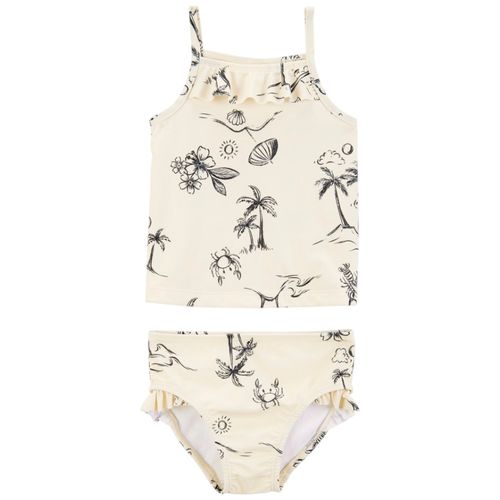 Traje de baño de 2 pieza bicolor con estampado marino para niña