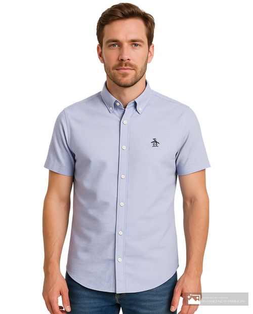 Camisa casual Penguin slim fit celeste heather para hombre