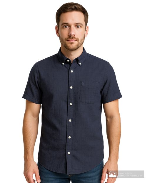 Camisa casual de lino Penguin slim fit azul navy heather para hombre