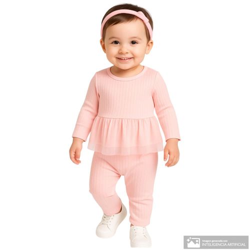 Conjunto de 2 piezas rosado acanalado para bebé niña