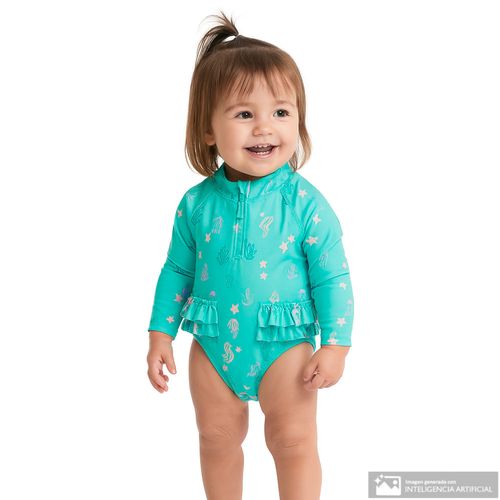 Traje de baño de 1 pieza multicolor estampado marino para bebé niña