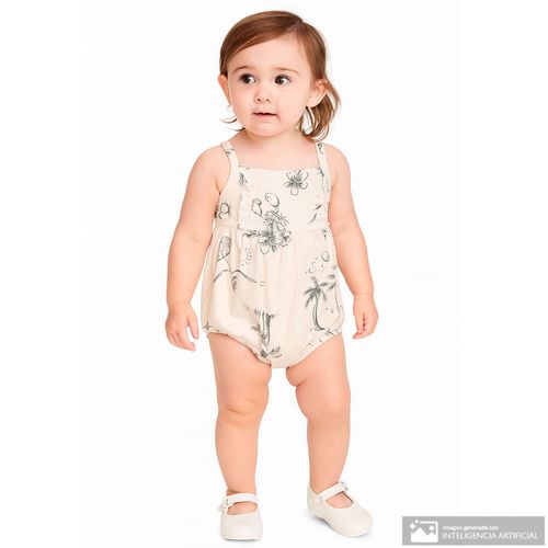 Traje de baño de 1 pieza bicolor con estampado marino para bebé niña