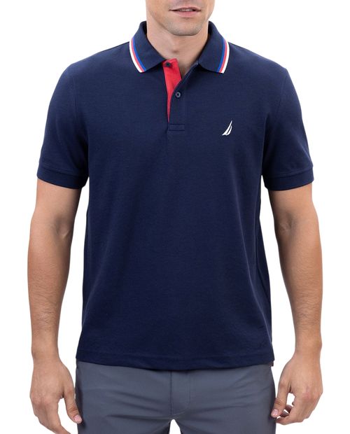 Camisa polo Nautica regular fit azul navy sólida para hombre