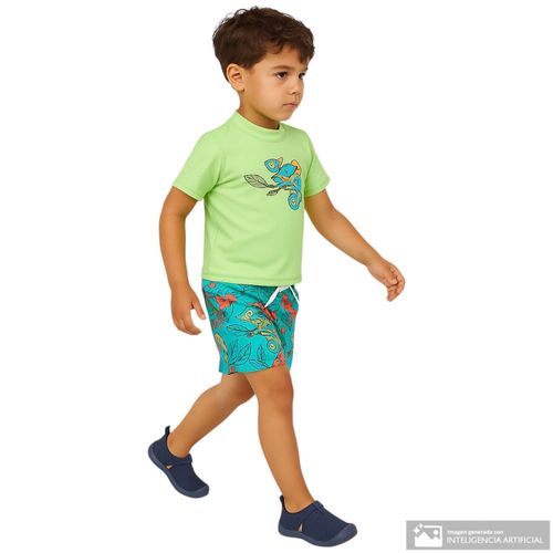 Traje de baño de 2 piezas multicolor con estampado de camaleón para niño