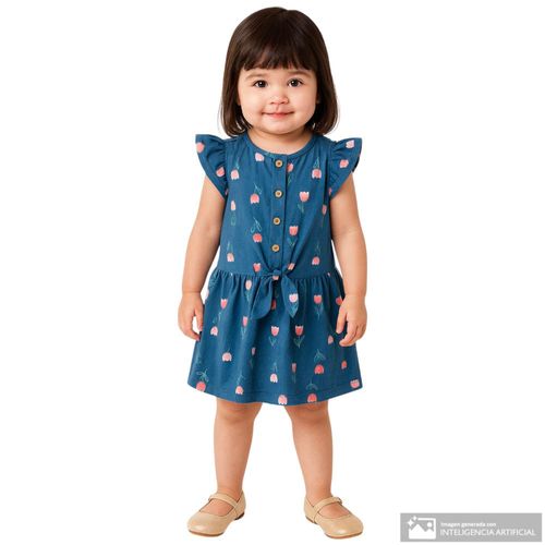 Vestido azul con estampado floral para niña