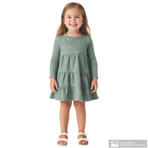 Vestido verde con estampado floral para bebé niña