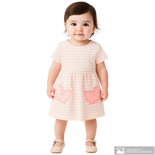 Vestido rosado rayado para niña