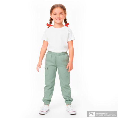 Jogger cargo verde olivo sólido para niña