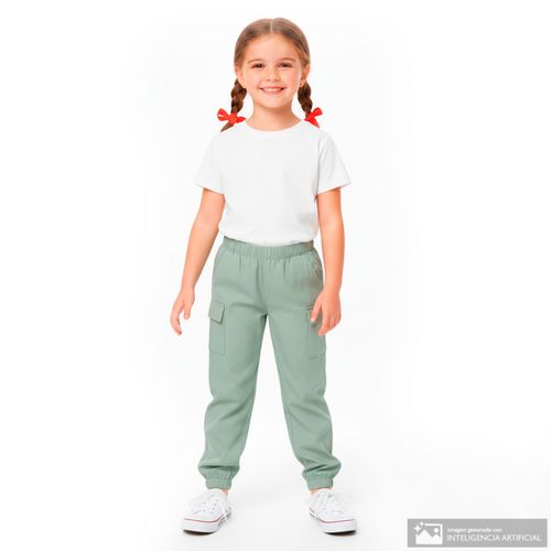 Jogger cargo verde olivo sólido para niña