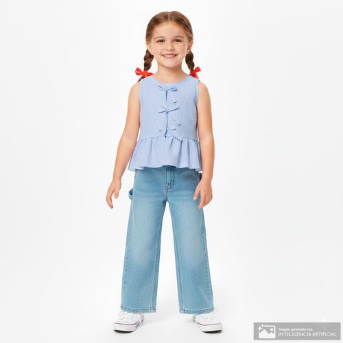 Blusa peplum celeste rayada para niña