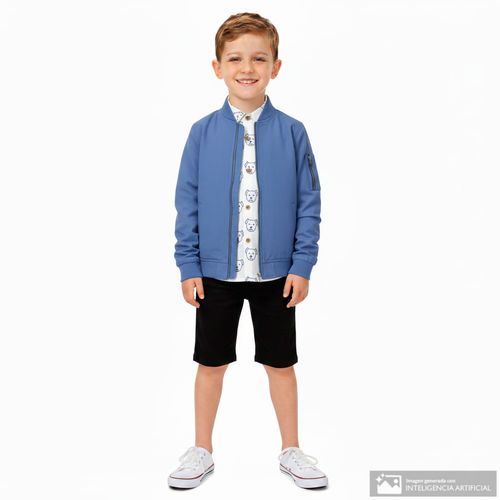 Chaqueta bomber azul sólida para niño