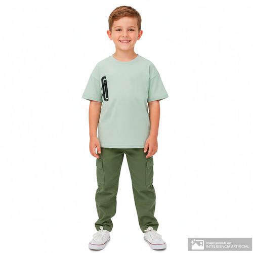 Jogger cargo verde oscuro sólido para niño