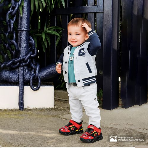 Zapato deportivo casual Skechers negro/rojo para niño bebé