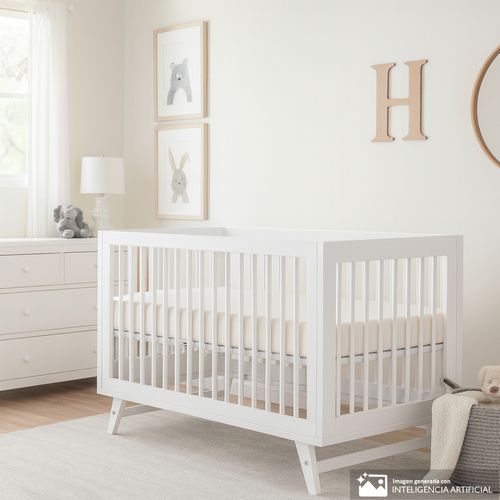 Cuna de madera Premium baby blanca con barandal para bebé