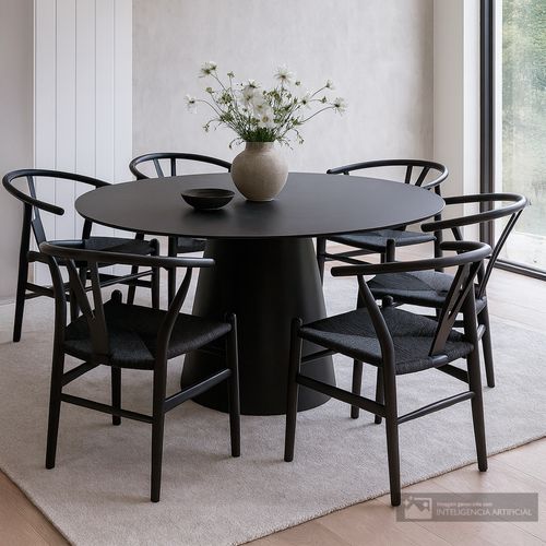 Juego de comedor 6 personas redondo negro