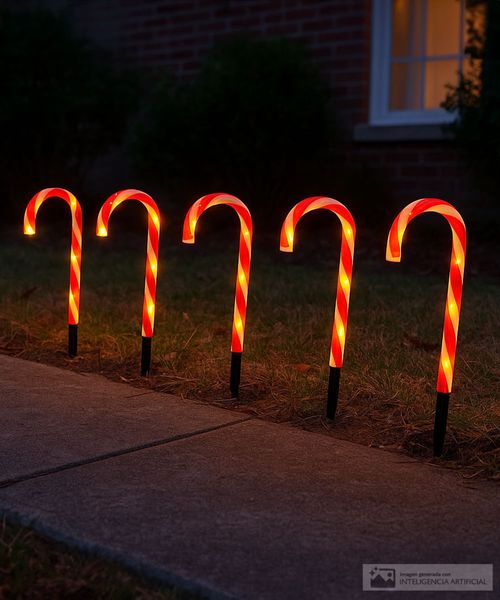 Set de 6 luces tipo bastón de dulce 25.5 cm