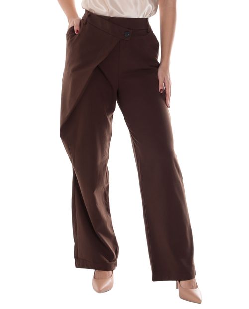 Pantalón Love Tree palazzo café de cintura alta para mujer