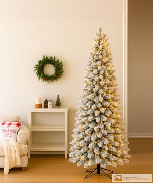 Árbol navideño nevado delgado con luz led  6 pies (182 cm) 527 puntas