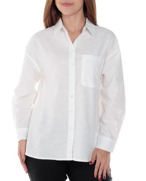 Blusa Sabrina camisera blanca manga larga para mujer
