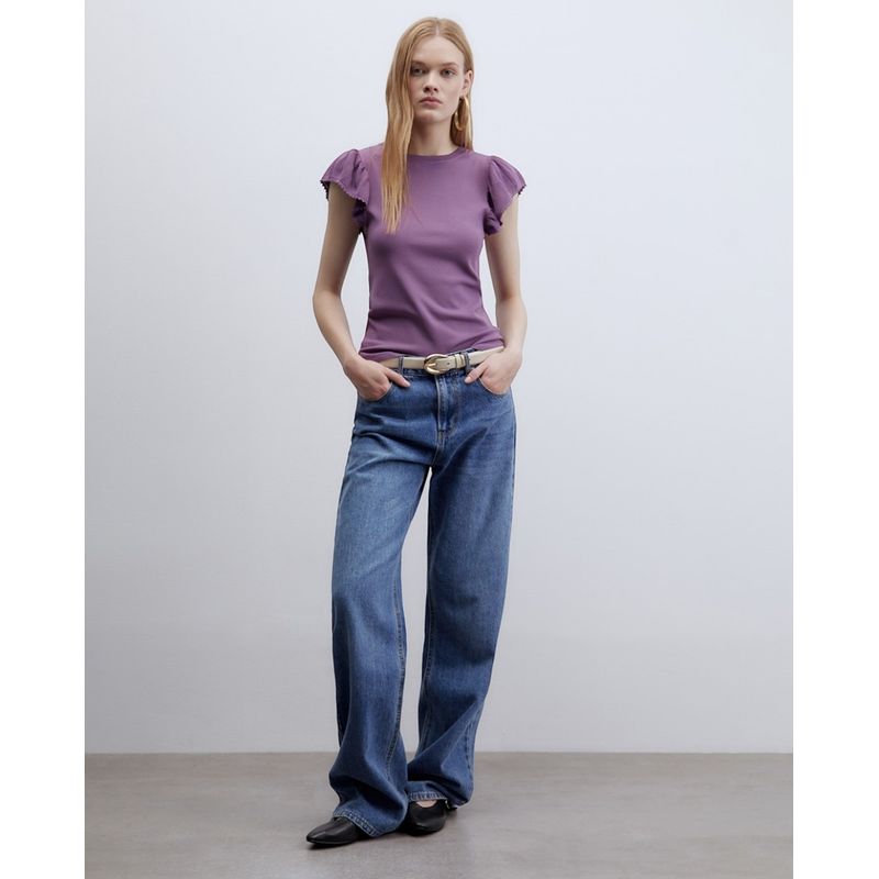 Blusa Sfera casual morada de mangas cortas para mujer