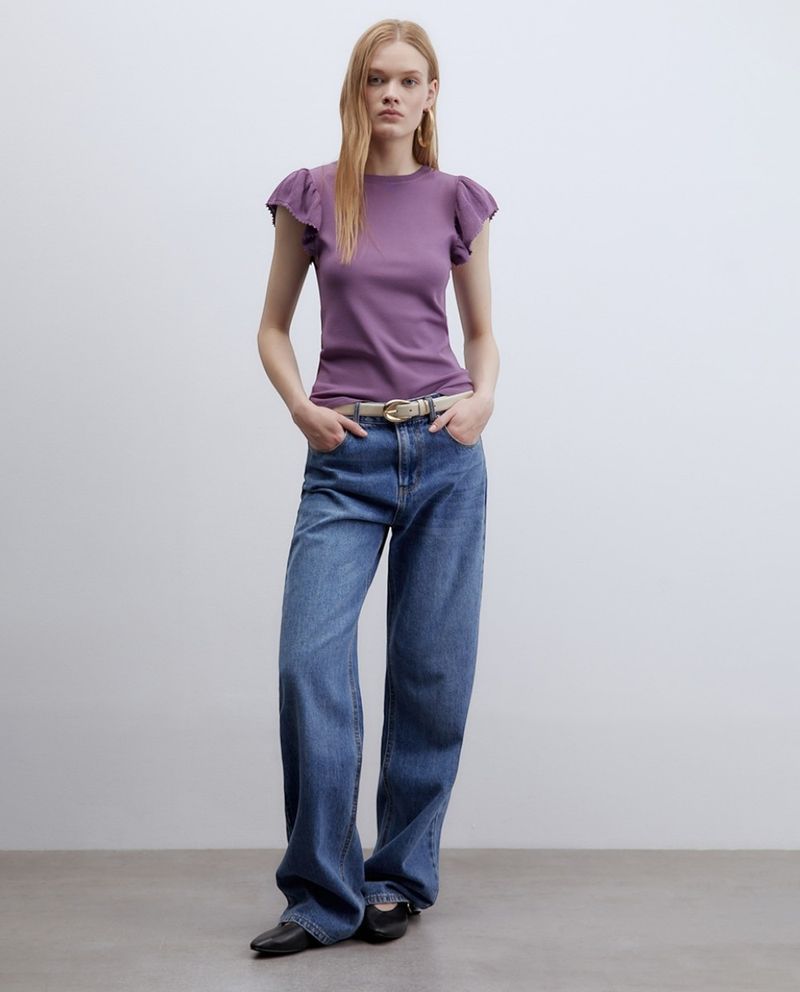 105021490-Blusa Sfera casual morada de mangas cortas para mujer