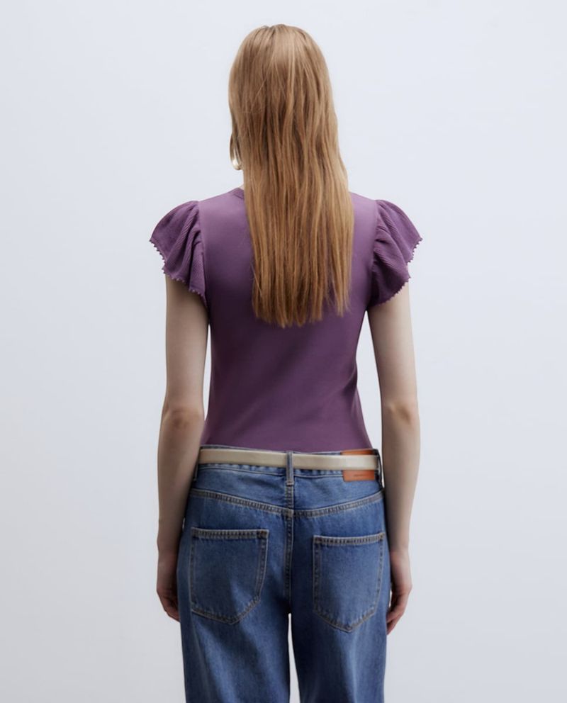 105021490-Blusa Sfera casual morada de mangas cortas para mujer