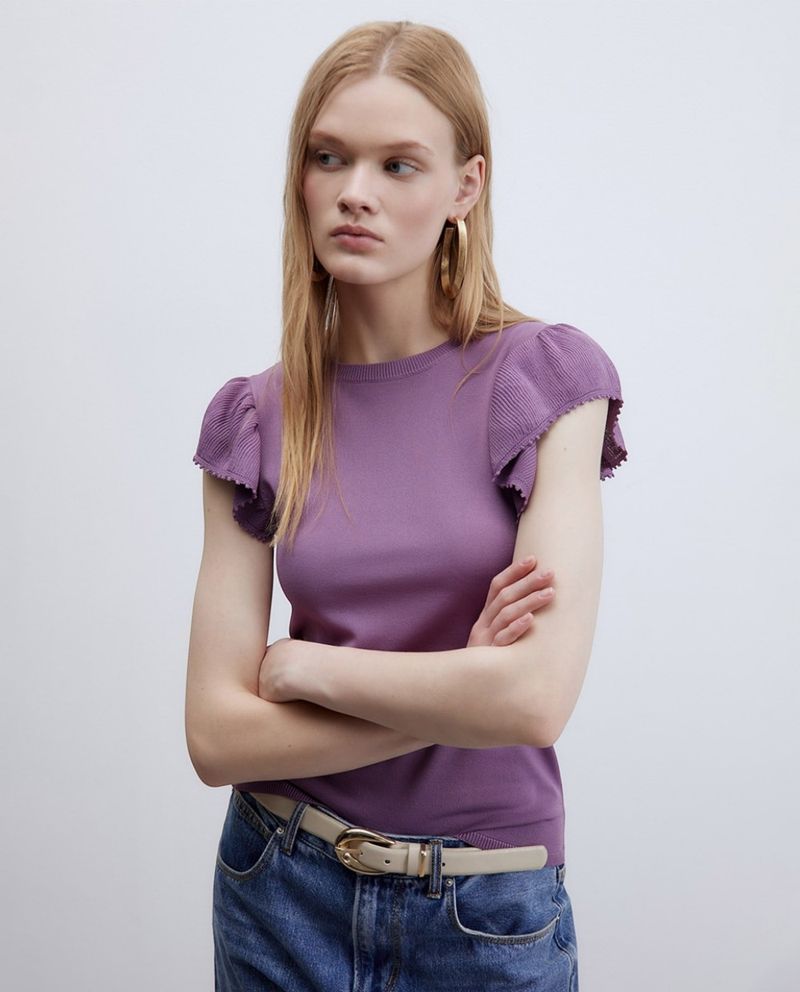 105021490-Blusa Sfera casual morada de mangas cortas para mujer