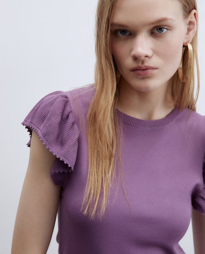 105021490-Blusa Sfera casual morada de mangas cortas para mujer