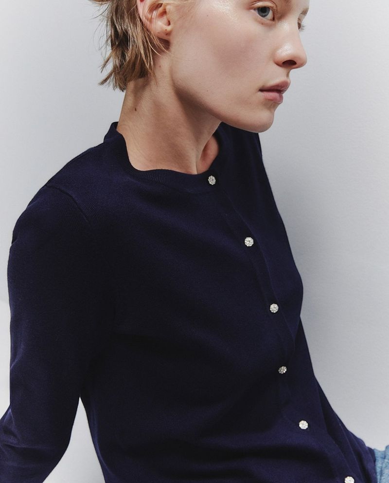 105012009-Suéter Sfera cárdigan azul para mujer