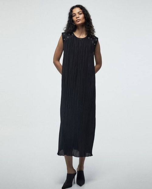 Vestido Sfera midi negro sin mangas para mujer