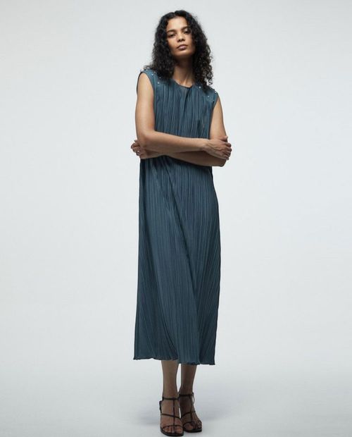 Vestido Sfera midi negro sin mangas para mujer