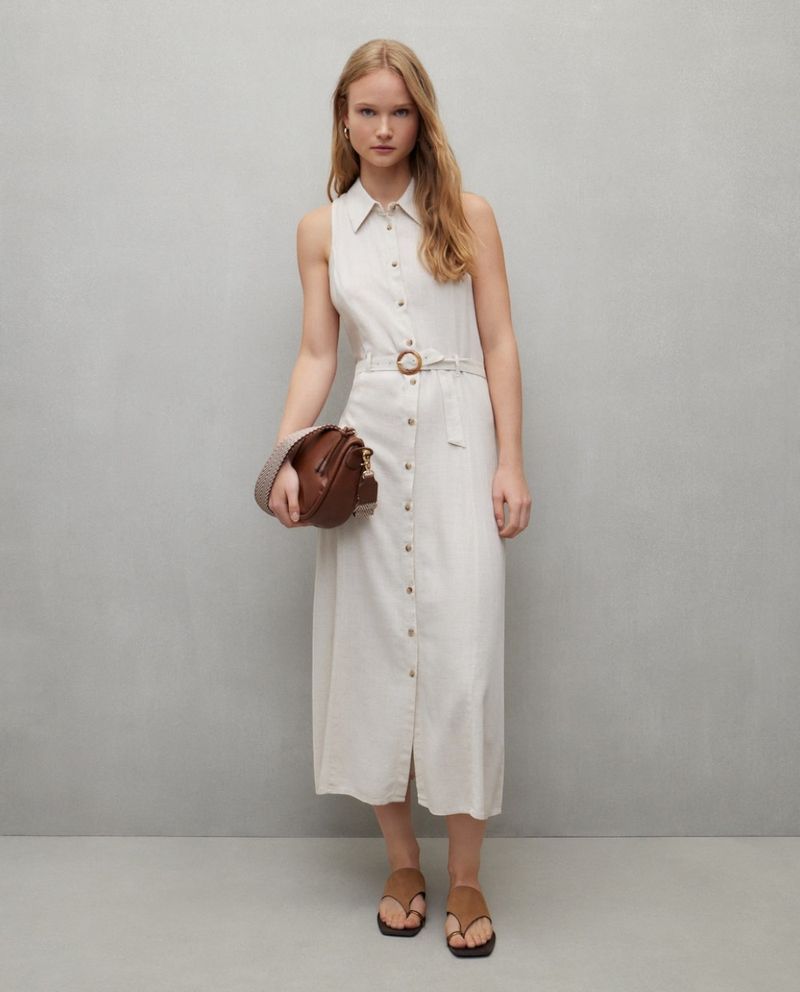 105028469-Vestido Easy Wear shirt dress beige sin mangas para mujer