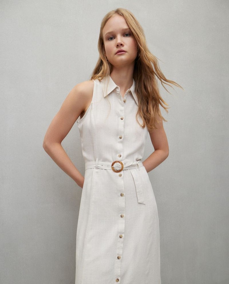 105028469-Vestido Easy Wear shirt dress beige sin mangas para mujer