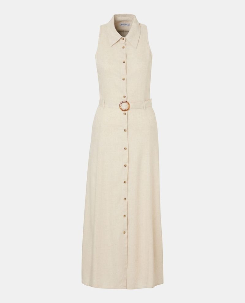 105028469-Vestido Easy Wear shirt dress beige sin mangas para mujer