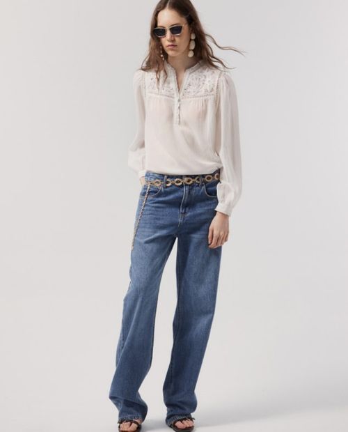 Blusa Sfera casual blanca de manga larga para mujer