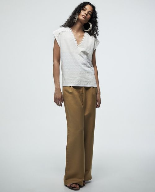 Blusa Sfera casual blanca de mangas cortas para mujer