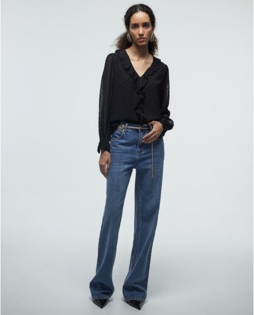 Blusa Sfera casual negra de manga larga para mujer