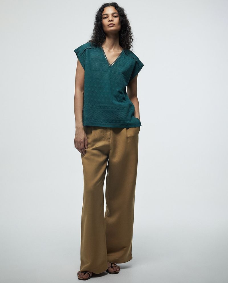 105019837-Blusa Sfera casual verde de mangas cortas para mujer